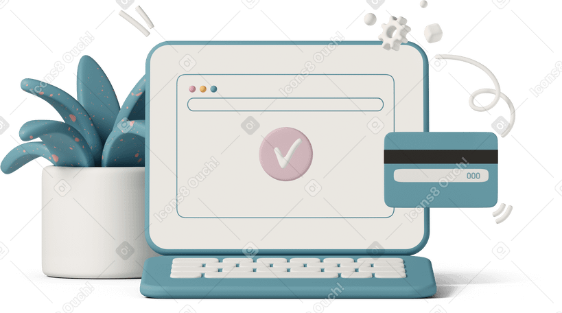3D laptop and credit card Illustration in PNG, SVG