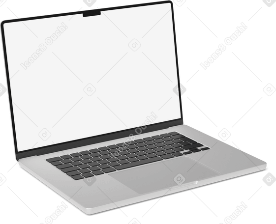 3D side view of white screen laptop Illustration in PNG, SVG