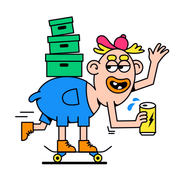 Illustration animée Courrier du service de livraison sur skateboard aux formats GIF, Lottie (JSON) et AE
