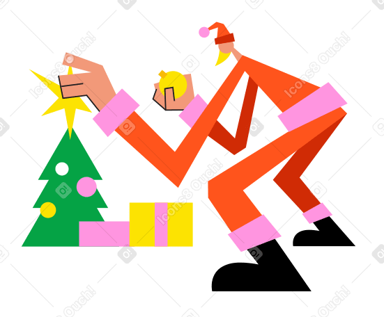 Santa Claus decorating the Christmas tree PNG, SVG