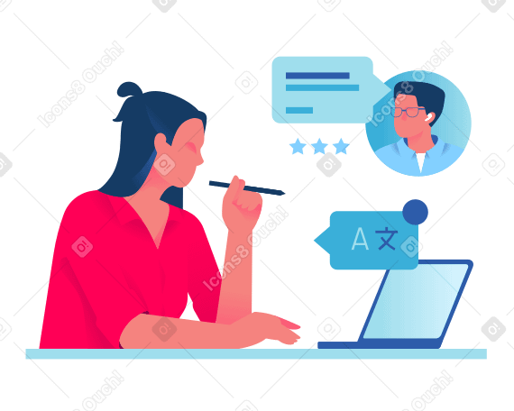 Woman learning a new language online PNG, SVG