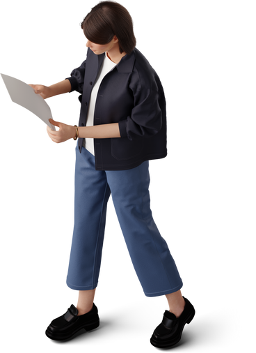 isometric view of young woman holding paper PNG, SVG