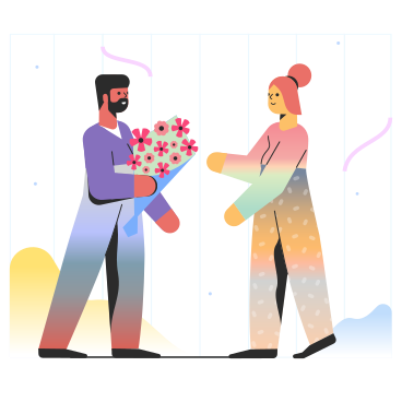 Man giving a bouquet of flowers to woman PNG, SVG