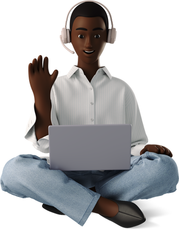 young woman chatting online with headphones PNG, SVG