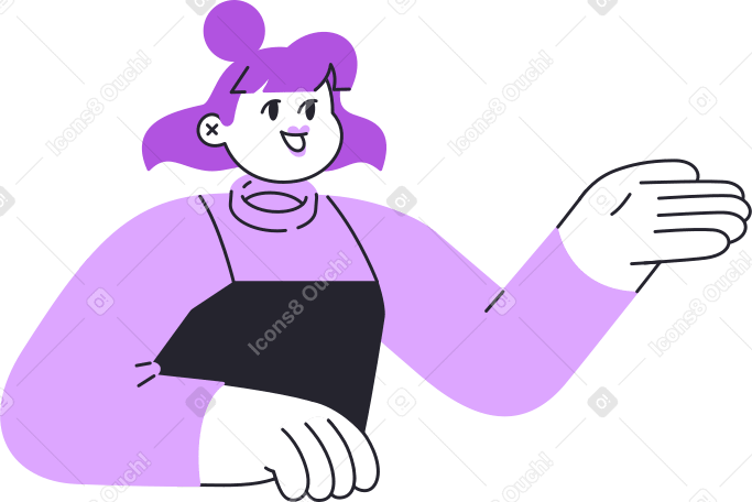 half body girl speaking and showing something Illustration in PNG, SVG