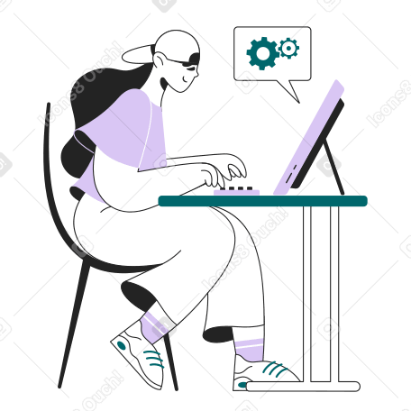 Girl updates the system settings of the computer Illustration in PNG, SVG