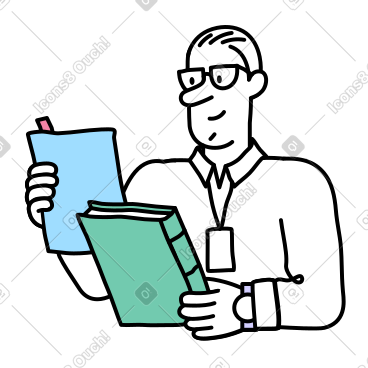 Man holding a folder and reads a document PNG, SVG