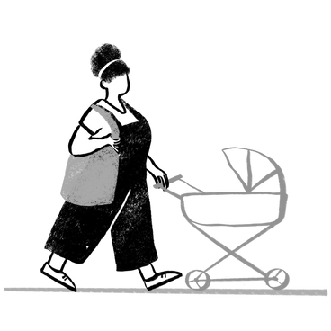 Black and white mother walking with a baby stroller PNG, SVG
