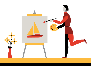 Artist painting a sailing boat on a canvas PNG, SVG