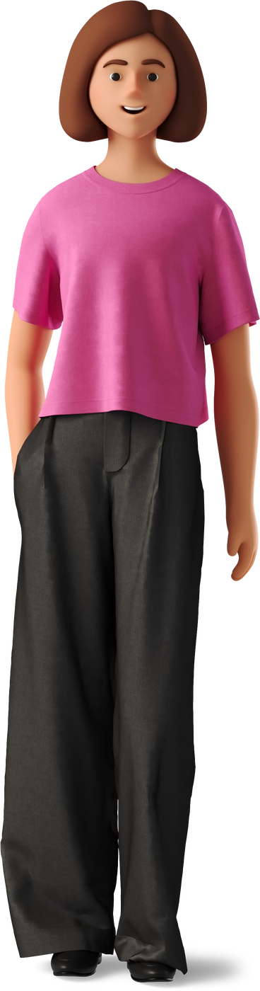 young woman in pink shirt standing PNG, SVG