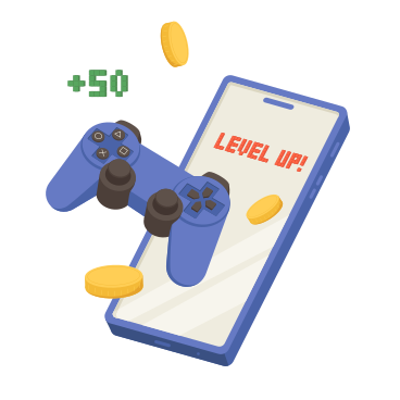 Phone and joystick with Level Up text animated illustration in GIF, Lottie (JSON), AE