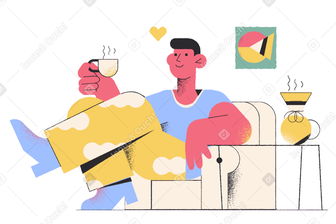 Man drinking coffee at home PNG, SVG