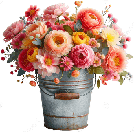 flowers in a bucket PNG, SVG