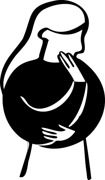 Thoughtful woman with her hand on chin PNG, SVG