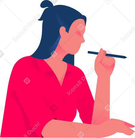 женщина с ручкой в руке наклоняется вниз, вид сбоку в PNG, SVG