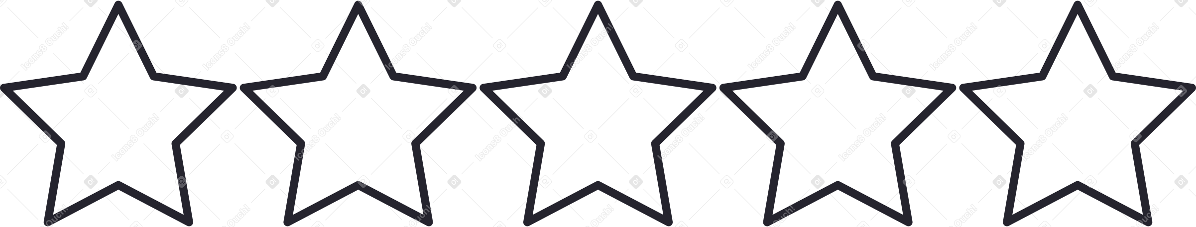 五颗白色线性星 PNG, SVG