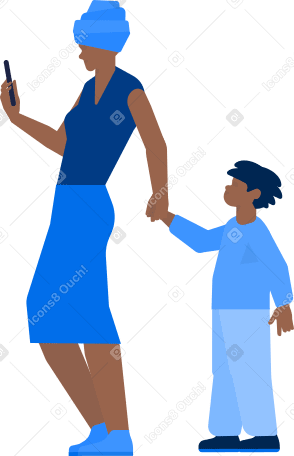african mother with smartphone in her hand holds child s hand PNG, SVG