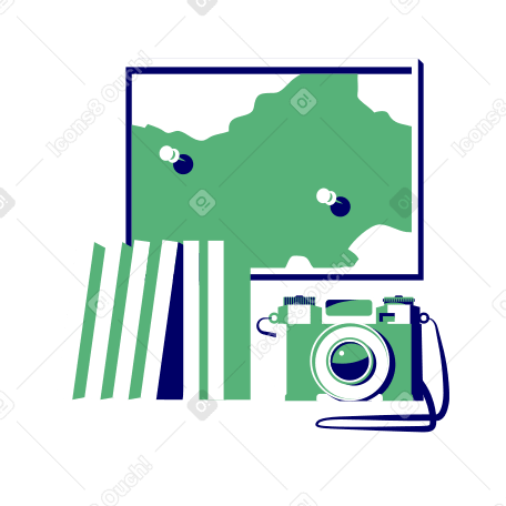 Mapa mural, libros y cámara fotográfica. PNG, SVG