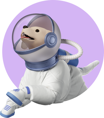 Dog astronaut looking at something в PNG, SVG