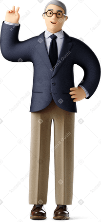 3D businessman showing peace sign with hand on hip PNG, SVG