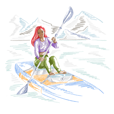 Donna che rema lungo il fiume su un supboard PNG, SVG
