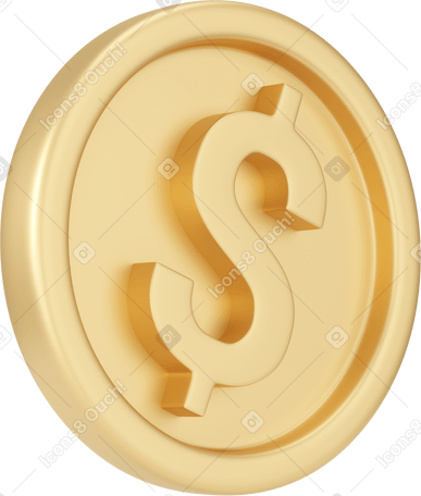 3D side view dollar coin Illustration in PNG, SVG