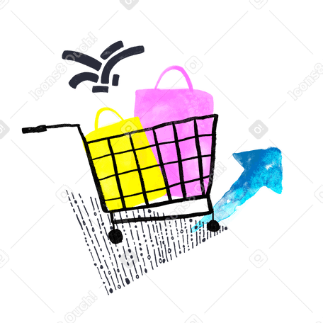 shopping cart with gift bags inside PNG, SVG