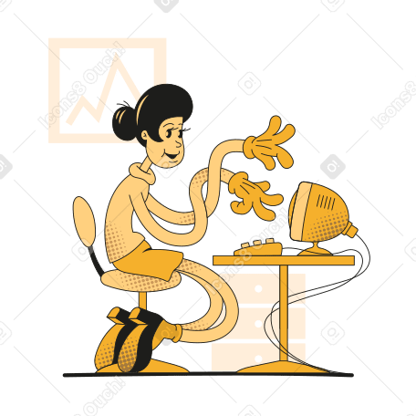 Woman working on computer Illustration in PNG, SVG