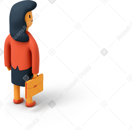 3D Three quarter back view of a business woman holding briefcase Illustration in PNG, SVG