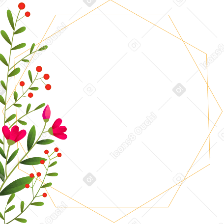Publication instagram avec cadre en diamant doré et petites fleurs rouges PNG, SVG
