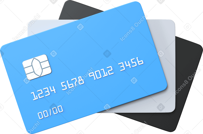3D fan of three credit card Illustration in PNG, SVG