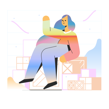 Woman sitting on shipping boxes PNG, SVG