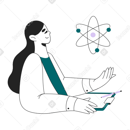 Woman scientist studying atom Illustration in PNG, SVG