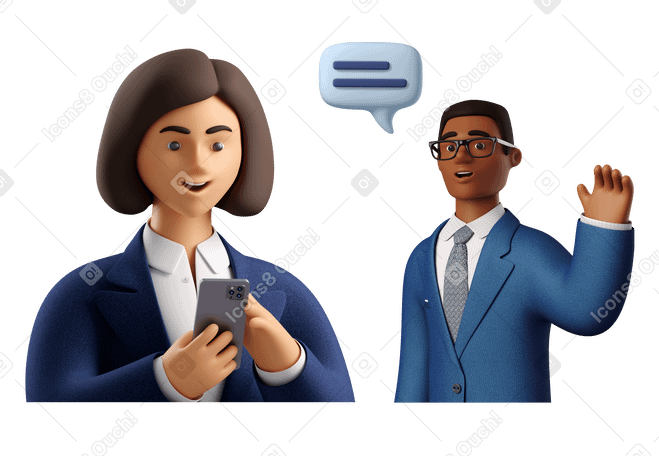 3D Man trying to get attention of businesswoman Illustration in PNG, SVG