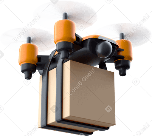 3D drone flying with package Illustration in PNG, SVG