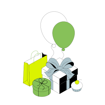 Regalos de cumpleaños en cajas y bolsa. PNG, SVG