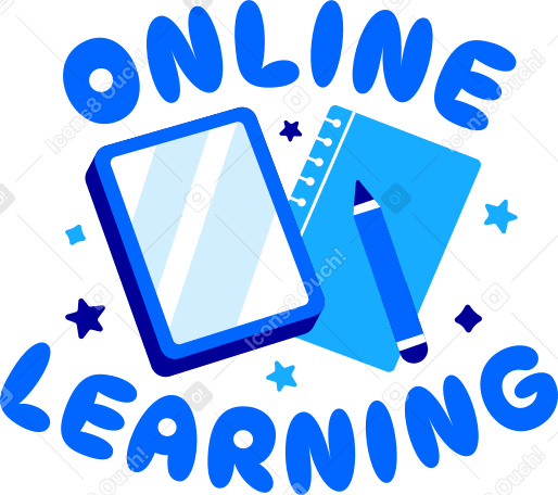 lettering online learning with tablet and notes text PNG, SVG