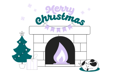 Merry christmas text on fireplace animated illustration in GIF, Lottie (JSON), AE