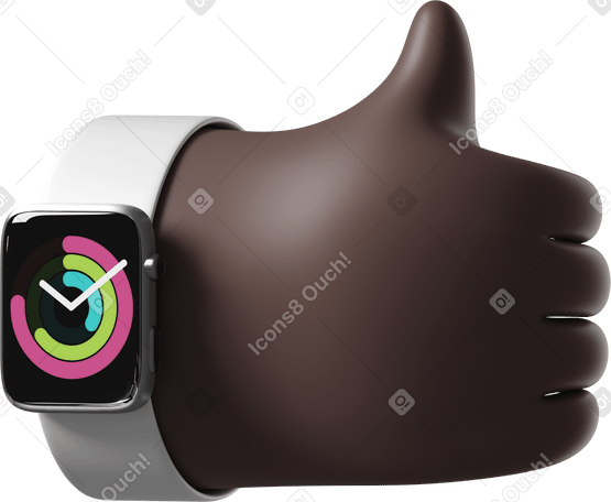 3D Black skin hand with smartwatch turned on showing thumbs up PNG, SVG