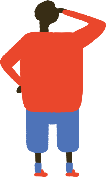 man with black skin stands with his back and looks up PNG, SVG