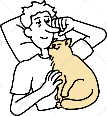 young man and his cat PNG, SVG