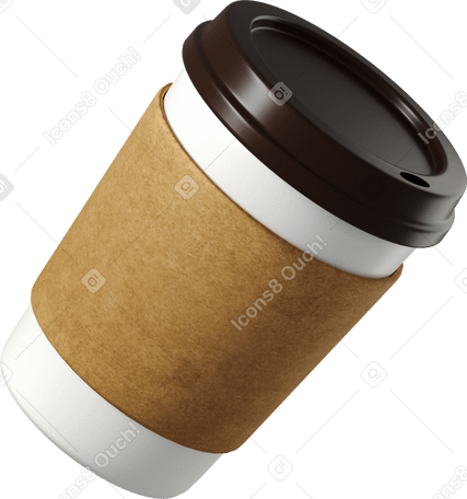 3D side view of coffee paper cup with sleeve Illustration in PNG, SVG
