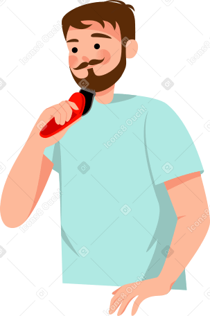 man shaving his beard with a clipper PNG, SVG