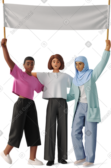 Three women with a banner PNG, SVG