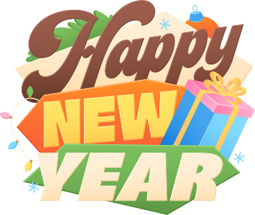 lettering happy new year with gift box text PNG, SVG