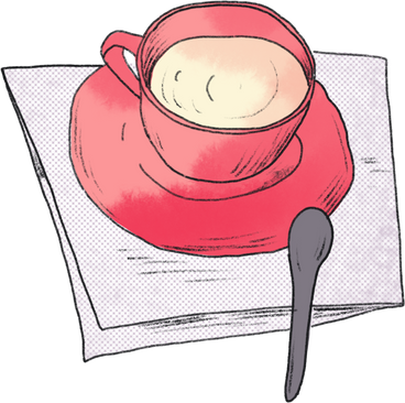 Pink mug with a drink on a white napkin в PNG, SVG
