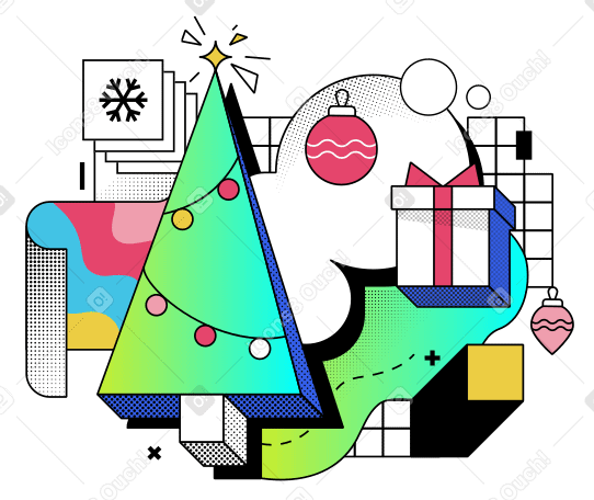 圣诞或新年的节日树和礼物 PNG, SVG