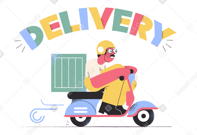 Lettering delivery with man on the scooter PNG, SVG