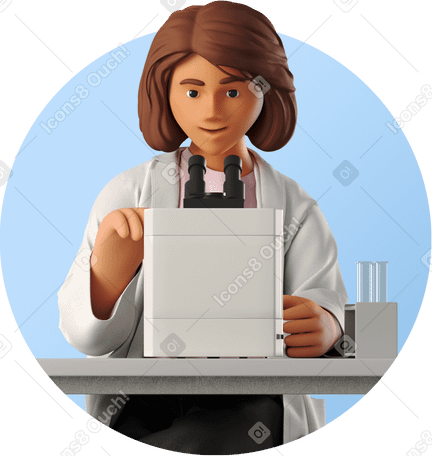 3D female scientist working with microscope PNG, SVG