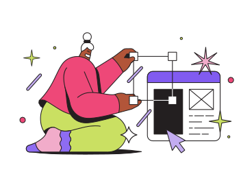 Illustration animée Femme concevant un site web aux formats GIF, Lottie (JSON) et AE